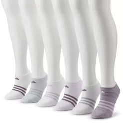 Women's adidas Superlite Badge Of Sport Stripe No-Show Sock 6-Pack -Adidas Clothing Shop 4507086 White Gray Purple