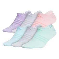Women's adidas Superlite Badge Of Sport Stripe No-Show Sock 6-Pack -Adidas Clothing Shop 4507086 White Mint
