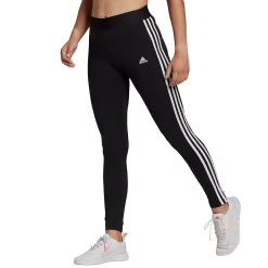Women's adidas Essential 3-Stripe High-Waisted Leggings -Adidas Clothing Shop 4628536 Black White