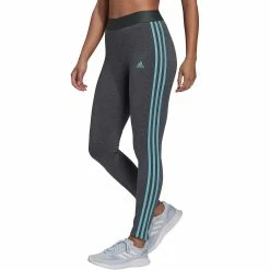 Women's adidas Essential 3-Stripe High-Waisted Leggings -Adidas Clothing Shop 4628536 Dark Gray Mint Tone
