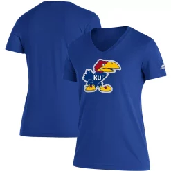 Women's adidas Royal Kansas Jayhawks Vintage Logo V-Neck T-Shirt
