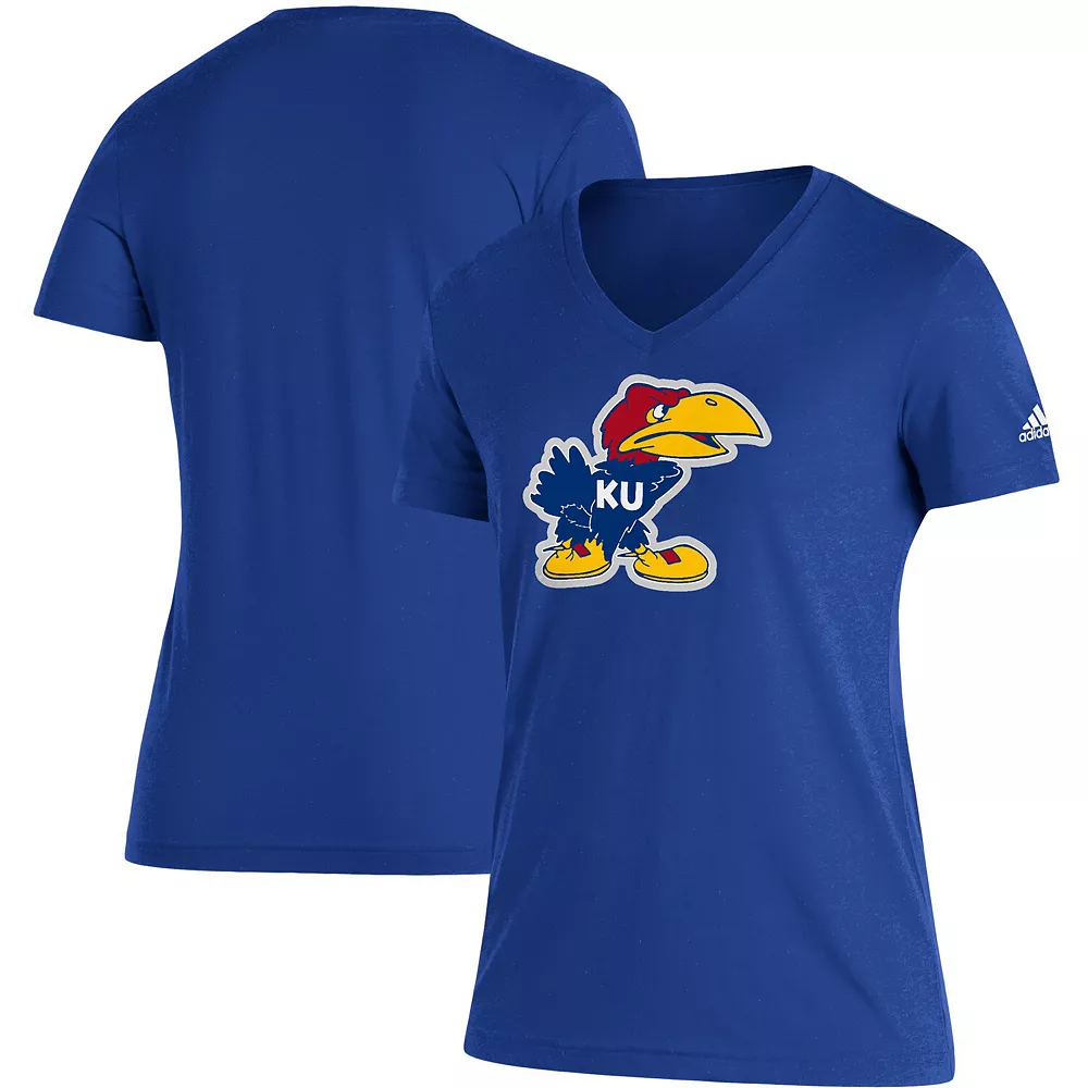 Women's adidas Royal Kansas Jayhawks Vintage Logo V-Neck T-Shirt 1 Women's adidas Royal Kansas Jayhawks Vintage Logo V-Neck T-Shirt