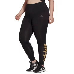 Plus Size adidas Essential Linear High-Waisted Leggings -Adidas Clothing Shop 4791042 Black Gold