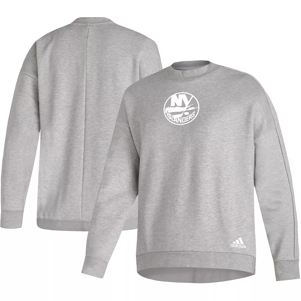 Women's adidas Heathered Gray New York Islanders V2 Pullover Sweatshirt 2 Women's adidas Heathered Gray New York Islanders V2 Pullover Sweatshirt - Image 2