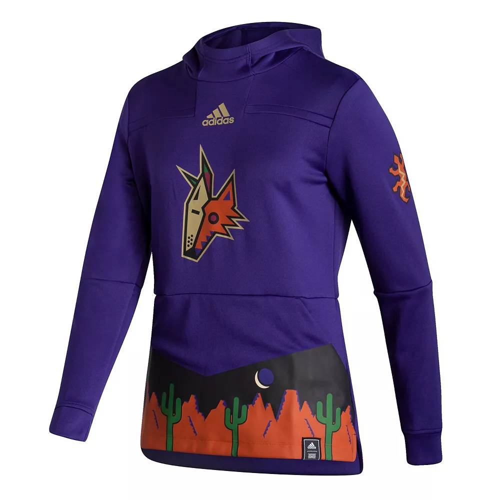 Women's adidas Purple Arizona Coyotes Reverse Retro Pullover Hoodie 3 Women's adidas Purple Arizona Coyotes Reverse Retro Pullover Hoodie - Image 3