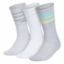 Women's adidas 3-Stripe 3-Pack Crew Socks -Adidas Clothing Shop 4986457 Gray Bliss Blue White