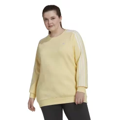 Plus Size adidas Essentials 3-Stripe Fleece Sweatshirt -Adidas Clothing Shop 5164348 Almost Yellow White
