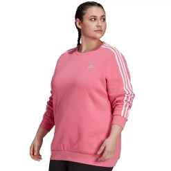 Plus Size adidas Essentials 3-Stripe Fleece Sweatshirt -Adidas Clothing Shop 5164348 Rose Tone White