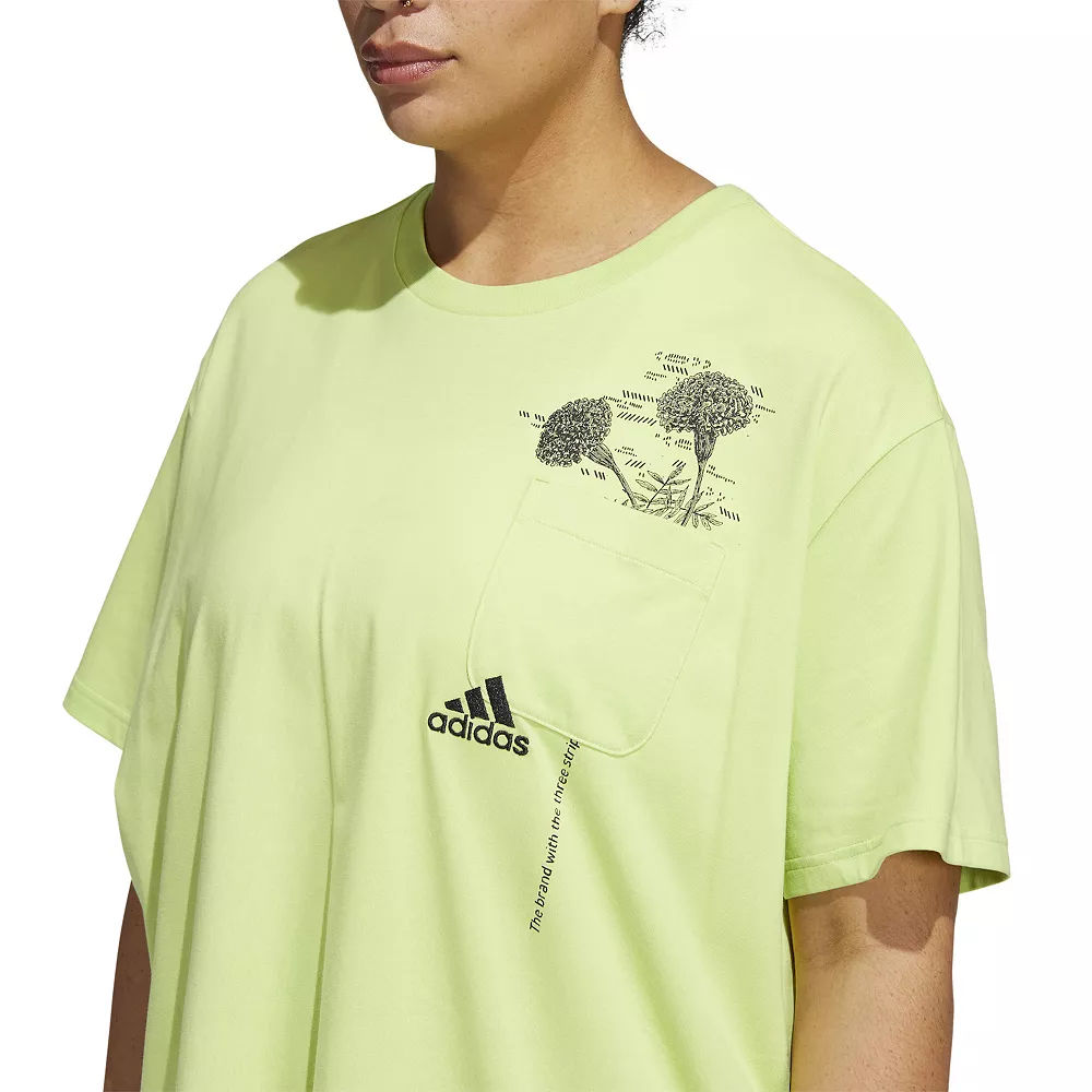 Plus Size adidas Floral International Women's Day Pocket Tee 4 Plus Size adidas Floral International Women's Day Pocket Tee - Image 4