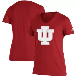 Women's adidas Crimson Indiana Hoosiers Vintage Logo V-Neck T-Shirt