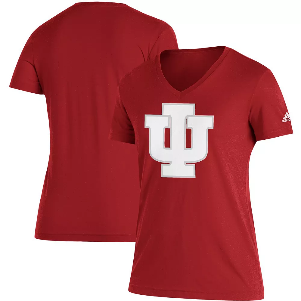 Women's adidas Crimson Indiana Hoosiers Vintage Logo V-Neck T-Shirt 2 Women's adidas Crimson Indiana Hoosiers Vintage Logo V-Neck T-Shirt - Image 2