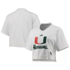 Women's adidas White Miami Hurricanes Primegreen V-Neck Cropped Jersey