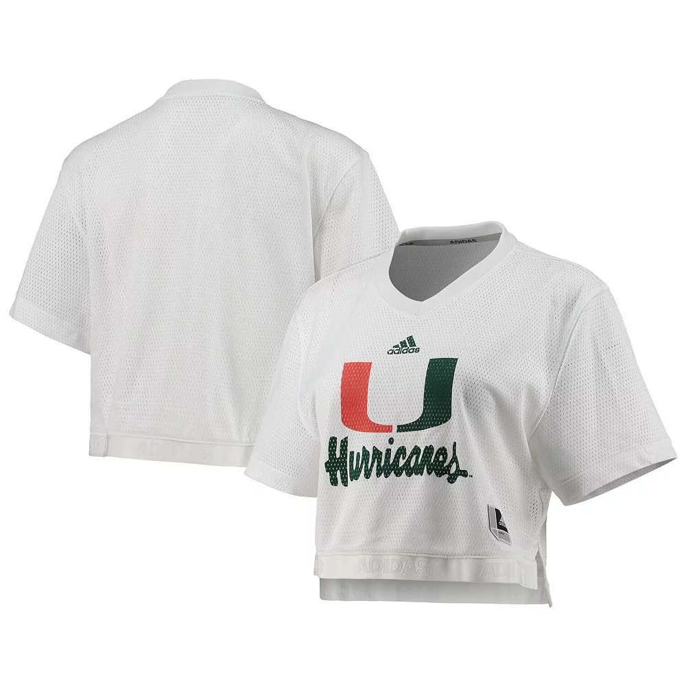 Women's adidas White Miami Hurricanes Primegreen V-Neck Cropped Jersey 1 Women's adidas White Miami Hurricanes Primegreen V-Neck Cropped Jersey