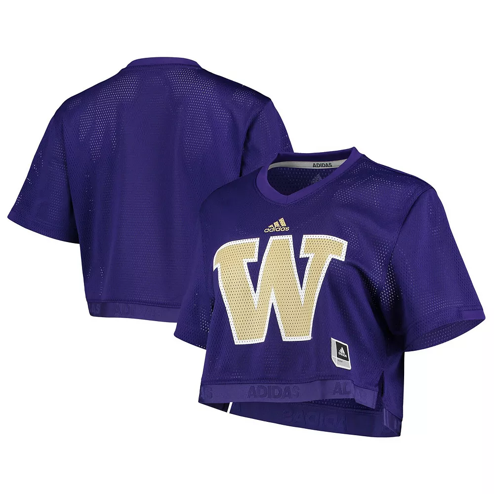 Women's adidas Purple Washington Huskies Primegreen V-Neck Cropped Jersey 1 Women's adidas Purple Washington Huskies Primegreen V-Neck Cropped Jersey