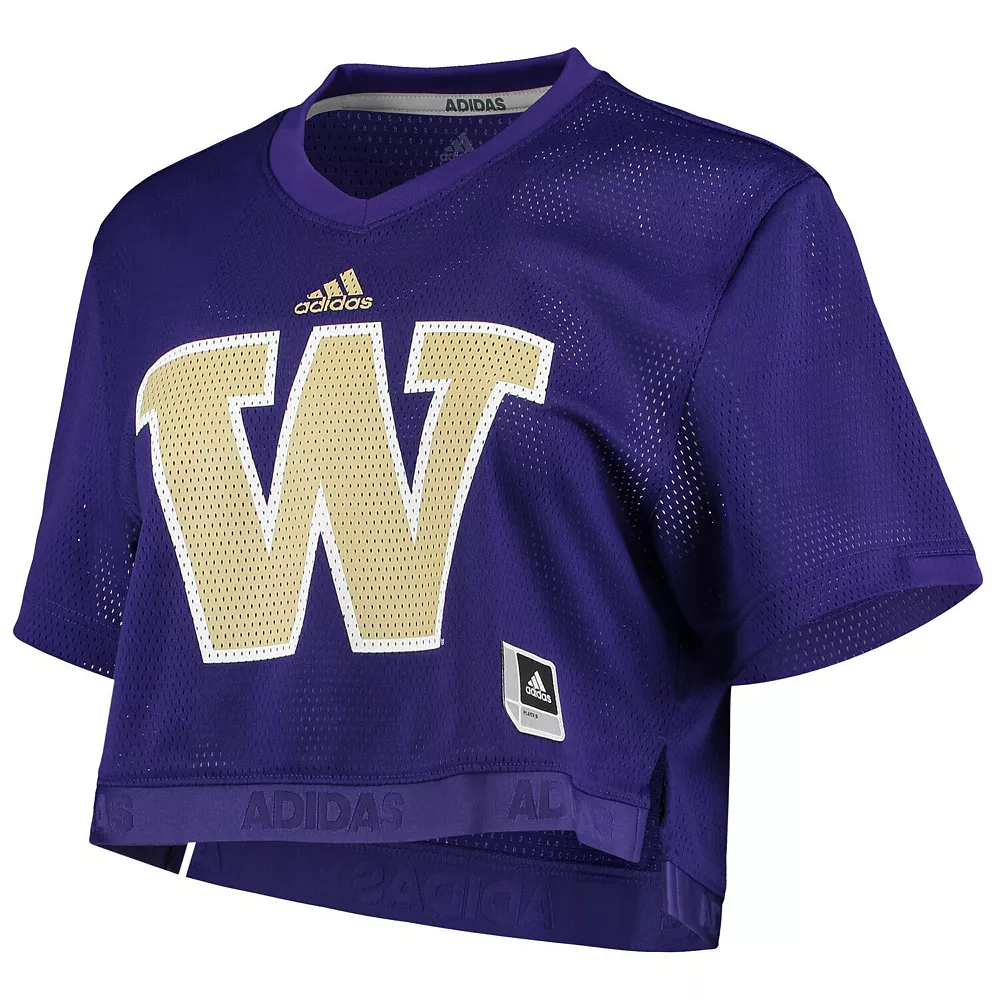Women's adidas Purple Washington Huskies Primegreen V-Neck Cropped Jersey 3 Women's adidas Purple Washington Huskies Primegreen V-Neck Cropped Jersey - Image 3