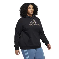 Plus Size adidas Badge of Sport Two-Tone Graphic Fleece Hoodie -Adidas Clothing Shop 5542151 ALT2