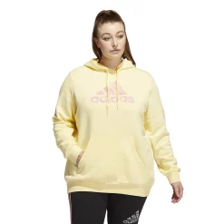 Plus Size adidas Badge of Sport Two-Tone Graphic Fleece Hoodie -Adidas Clothing Shop 5542151 Almost Yellow