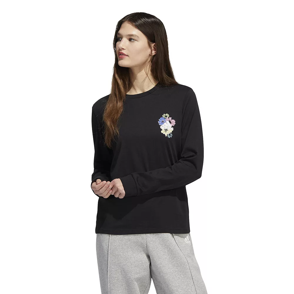 Women's adidas Floral Logo Long Sleeve T-Shirt 2 Women's adidas Floral Logo Long Sleeve T-Shirt - Image 2