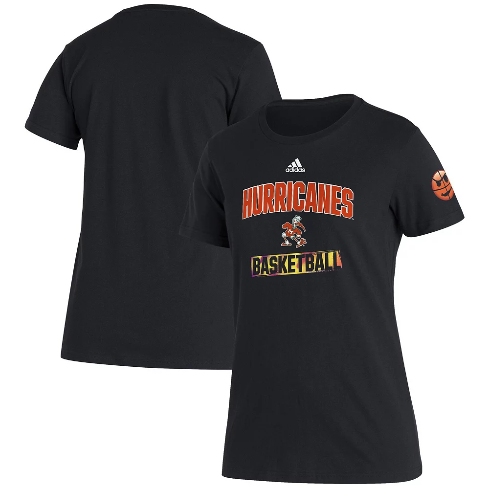 Women's adidas Black Miami Hurricanes Bench T-Shirt 1 Women's adidas Black Miami Hurricanes Bench T-Shirt