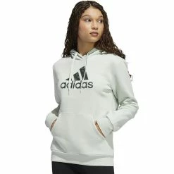 Women's adidas Leopard Metallic Badge Of Sport Fleece Graphic Hoodie -Adidas Clothing Shop 5709286 Linen Green