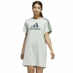Women's adidas Leopard Metallic Badge of Sport Graphic T-Shirt Dress -Adidas Clothing Shop 5709291 Linen Green