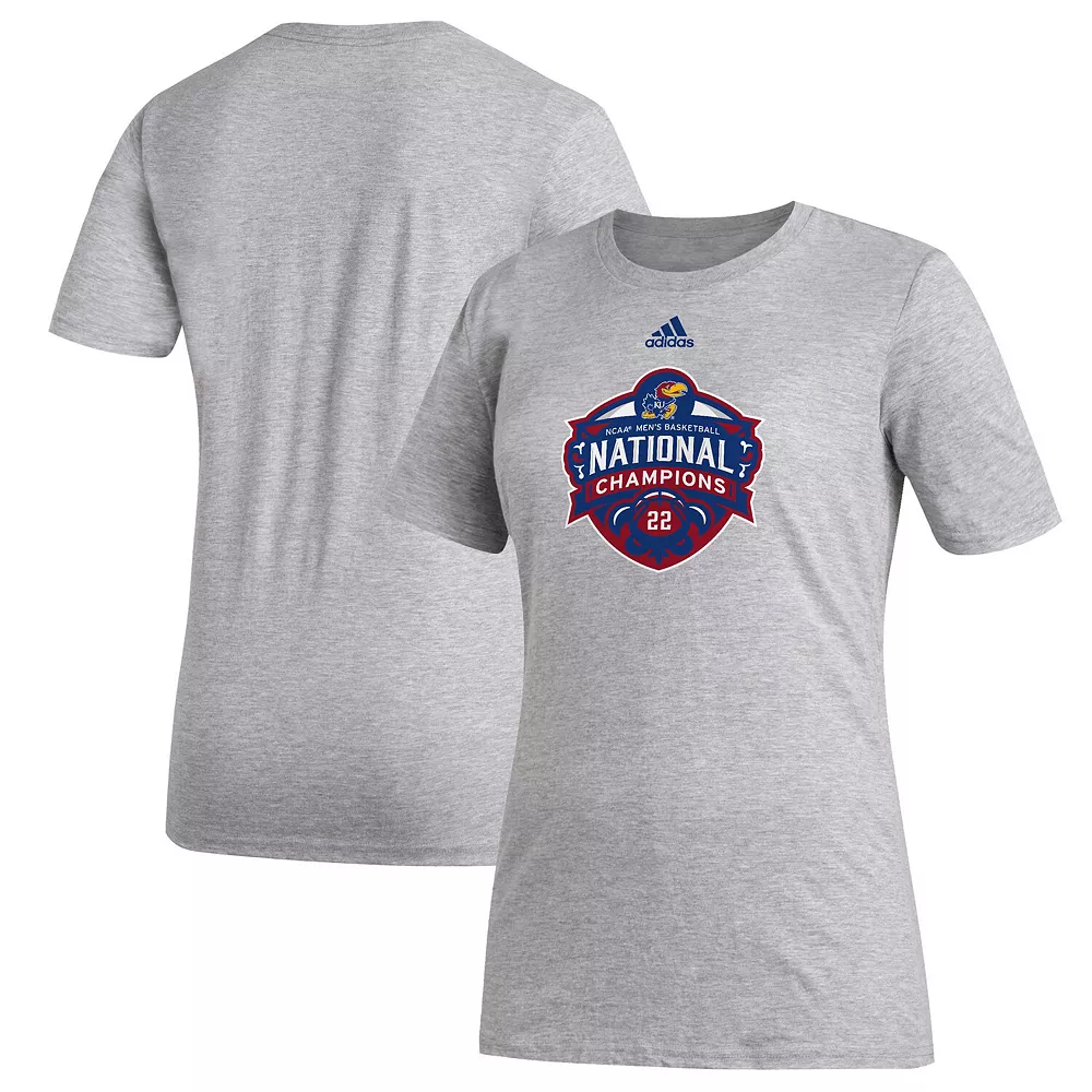 Women's adidas Gray Kansas Jayhawks 2022 NCAA Men's Basketball National Champions Parade T-Shirt 1 Women's adidas Gray Kansas Jayhawks 2022 NCAA Men's Basketball National Champions Parade T-Shirt