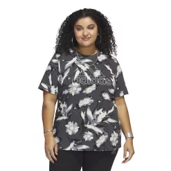 Plus Size adidas Bloom Print Tee -Adidas Clothing Shop 5774292 Dark Gray Heather