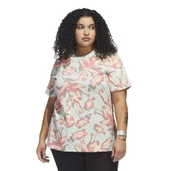 Plus Size adidas Bloom Print Tee -Adidas Clothing Shop 5774292 Linen Green