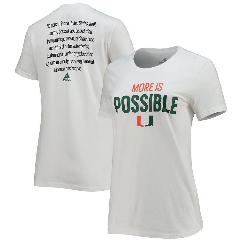 Women's adidas White Miami Hurricanes More Is Possible T-Shirt 2 Women's adidas White Miami Hurricanes More Is Possible T-Shirt - Image 2