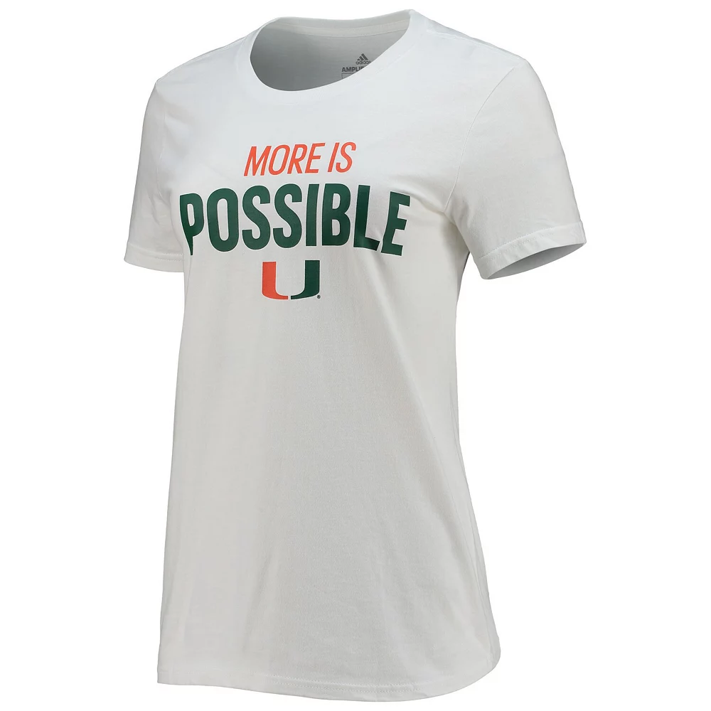Women's adidas White Miami Hurricanes More Is Possible T-Shirt 3 Women's adidas White Miami Hurricanes More Is Possible T-Shirt - Image 3