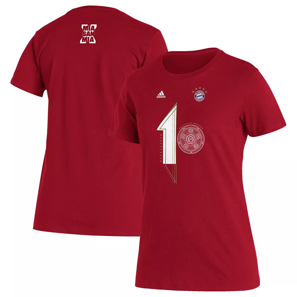 Women's adidas Red Bayern Munich 2022 Deutscher Meister T-Shirt 1 Women's adidas Red Bayern Munich 2022 Deutscher Meister T-Shirt