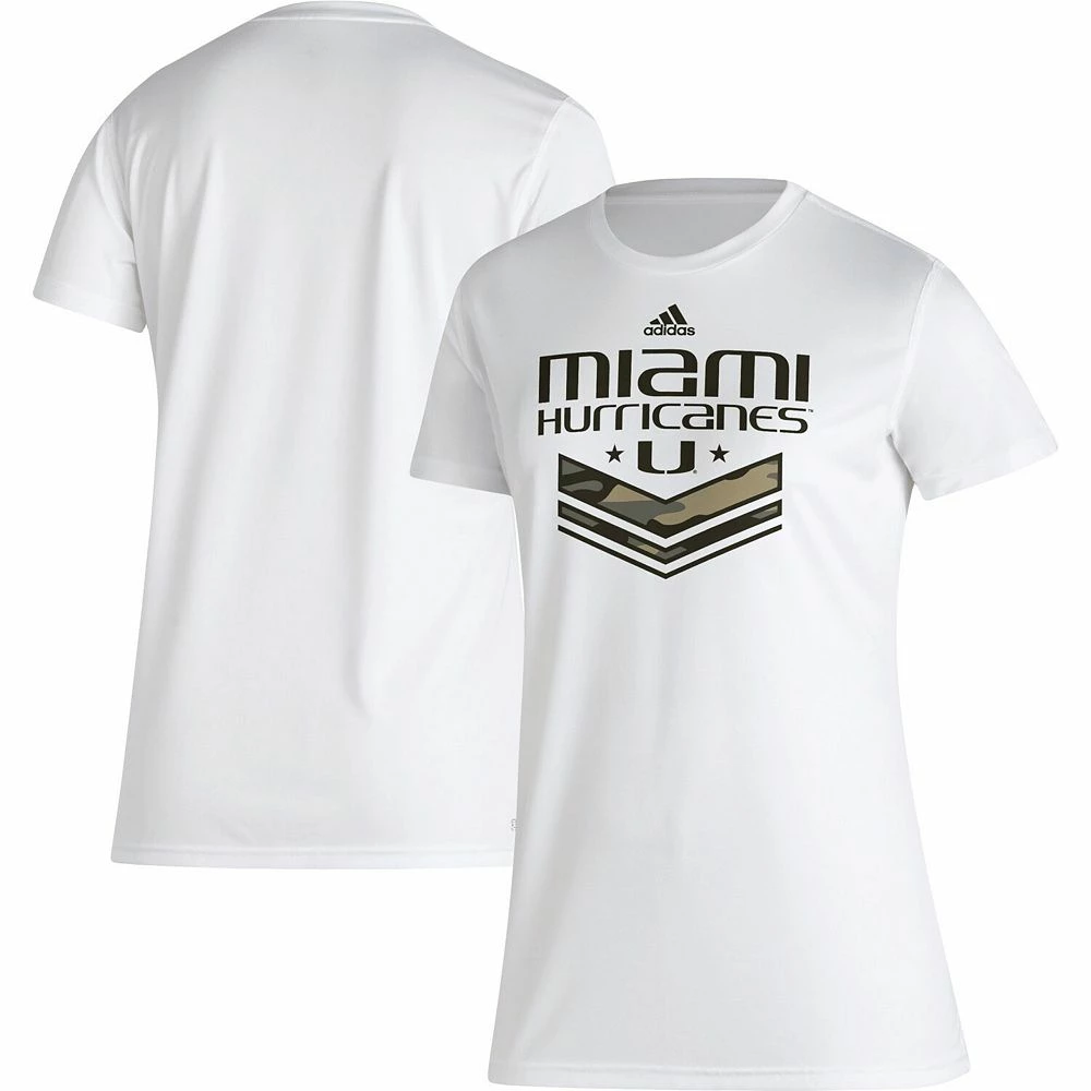 Women's adidas White Miami Hurricanes Military Appreciation AEROREADY T-Shirt 2 Women's adidas White Miami Hurricanes Military Appreciation AEROREADY T-Shirt - Image 2
