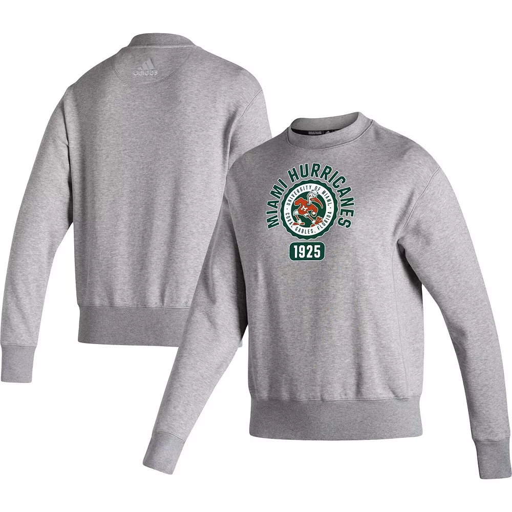 Women's adidas Heathered Gray Miami Hurricanes Vintage Circle Pullover Sweatshirt 1 Women's adidas Heathered Gray Miami Hurricanes Vintage Circle Pullover Sweatshirt