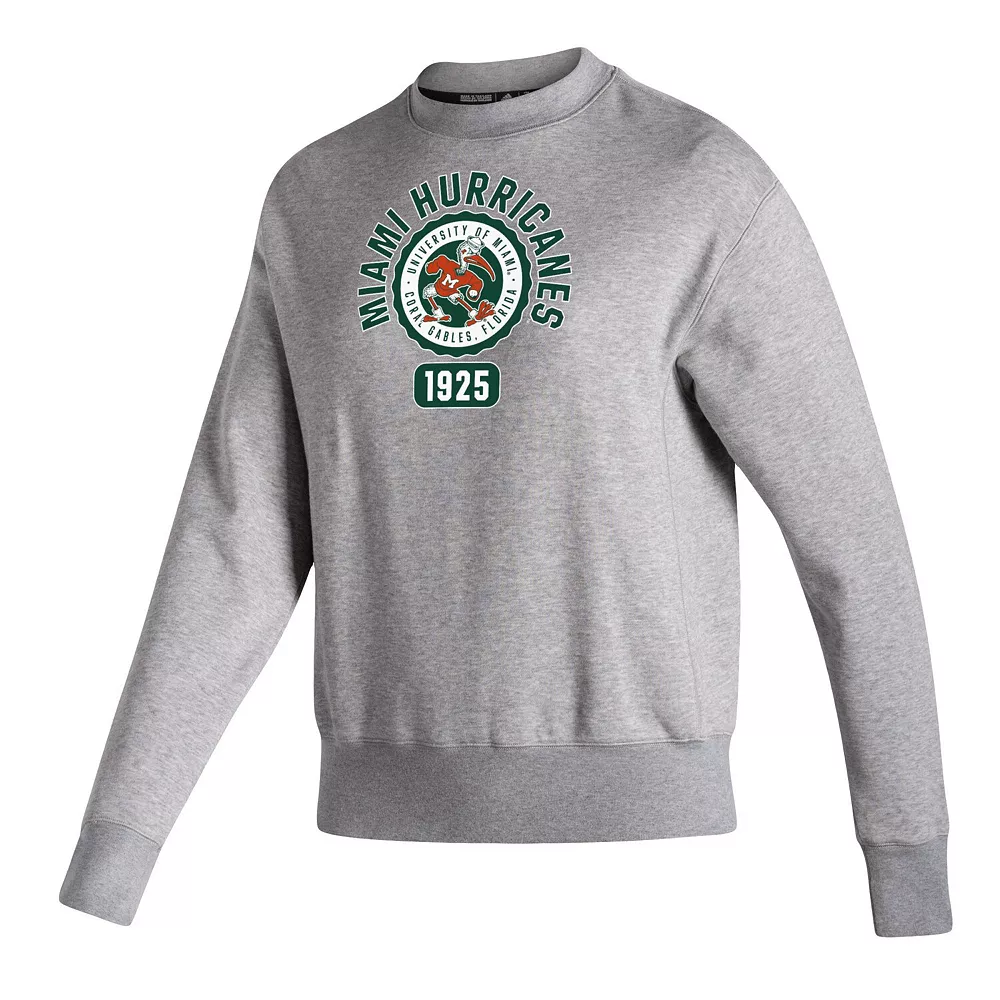 Women's adidas Heathered Gray Miami Hurricanes Vintage Circle Pullover Sweatshirt 3 Women's adidas Heathered Gray Miami Hurricanes Vintage Circle Pullover Sweatshirt - Image 3