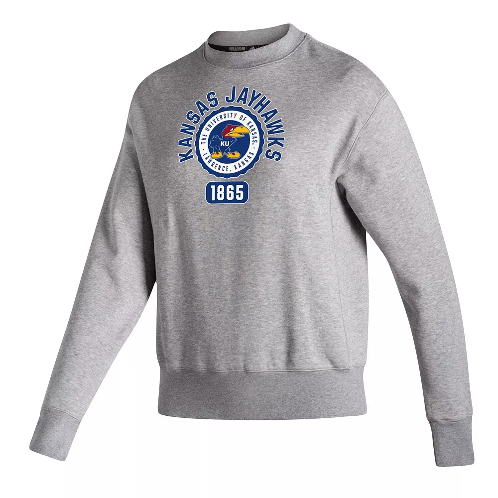 Women's adidas Heathered Gray Kansas Jayhawks Vintage Circle Pullover Sweatshirt 3 Women's adidas Heathered Gray Kansas Jayhawks Vintage Circle Pullover Sweatshirt - Image 3