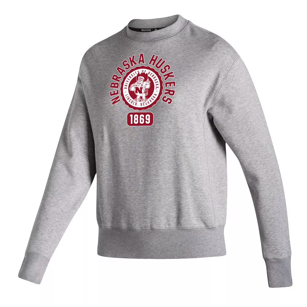 Women's adidas Heathered Gray Nebraska Huskers Vintage Circle Pullover Sweatshirt 3 Women's adidas Heathered Gray Nebraska Huskers Vintage Circle Pullover Sweatshirt - Image 3