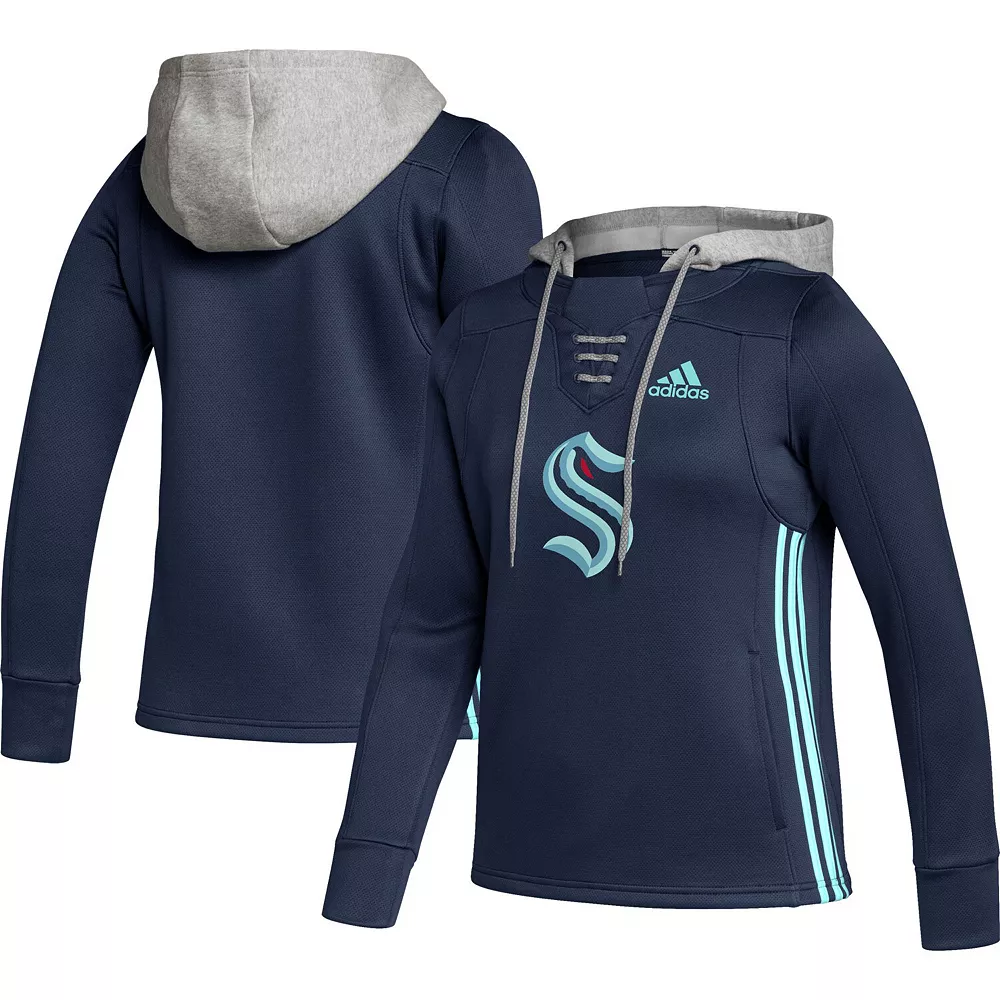 Women's adidas Deep Sea Blue Seattle Kraken Skate Lace Primeblue Team Pullover Hoodie 1 Women's adidas Deep Sea Blue Seattle Kraken Skate Lace Primeblue Team Pullover Hoodie