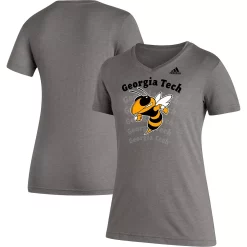 Adidas Clothing Shop 9 Women's adidas Heathered Gray GA Tech Yellow Jackets Vault Logo Repeat Tri-Blend V-Neck T-Shirt
