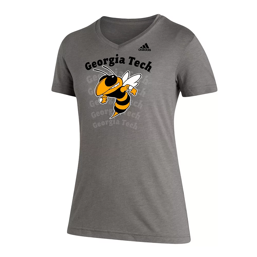 Women's adidas Heathered Gray GA Tech Yellow Jackets Vault Logo Repeat Tri-Blend V-Neck T-Shirt 3 Women's adidas Heathered Gray GA Tech Yellow Jackets Vault Logo Repeat Tri-Blend V-Neck T-Shirt - Image 3