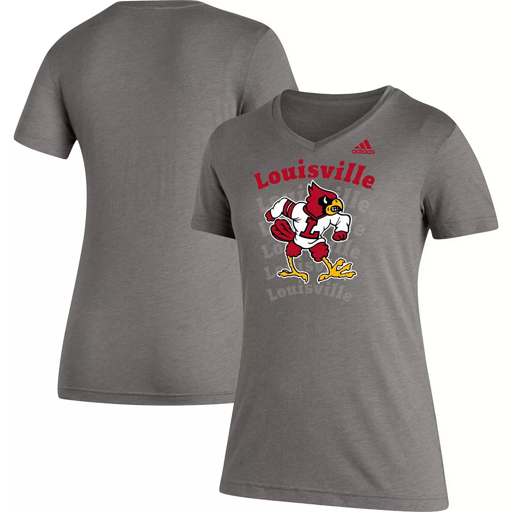 Women's adidas Heathered Gray Louisville Cardinals Vault Logo Repeat Tri-Blend V-Neck T-Shirt 1 Women's adidas Heathered Gray Louisville Cardinals Vault Logo Repeat Tri-Blend V-Neck T-Shirt