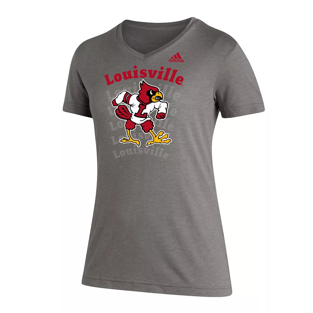 Women's adidas Heathered Gray Louisville Cardinals Vault Logo Repeat Tri-Blend V-Neck T-Shirt 3 Women's adidas Heathered Gray Louisville Cardinals Vault Logo Repeat Tri-Blend V-Neck T-Shirt - Image 3