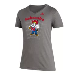 Women's adidas Heathered Gray Nebraska Huskers Vault Logo Repeat Tri-Blend V-Neck T-Shirt -Adidas Clothing Shop 6024800 ALT2