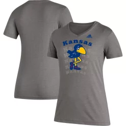 Women's adidas Heathered Gray Kansas Jayhawks Vault Logo Repeat Tri-Blend V-Neck T-Shirt