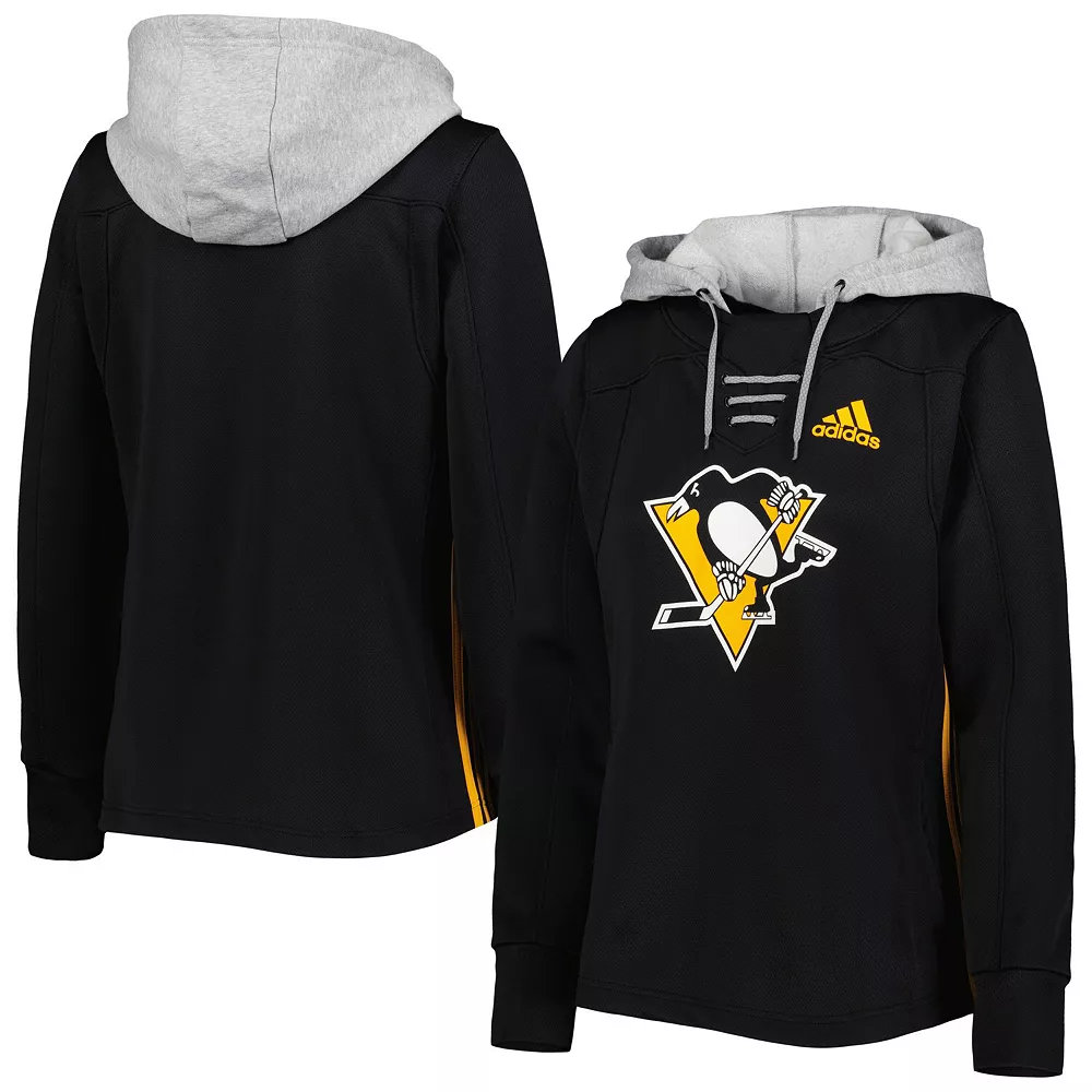 Women's adidas Black Pittsburgh Penguins Skate Lace Primeblue Team Pullover Hoodie 2 Women's adidas Black Pittsburgh Penguins Skate Lace Primeblue Team Pullover Hoodie - Image 2