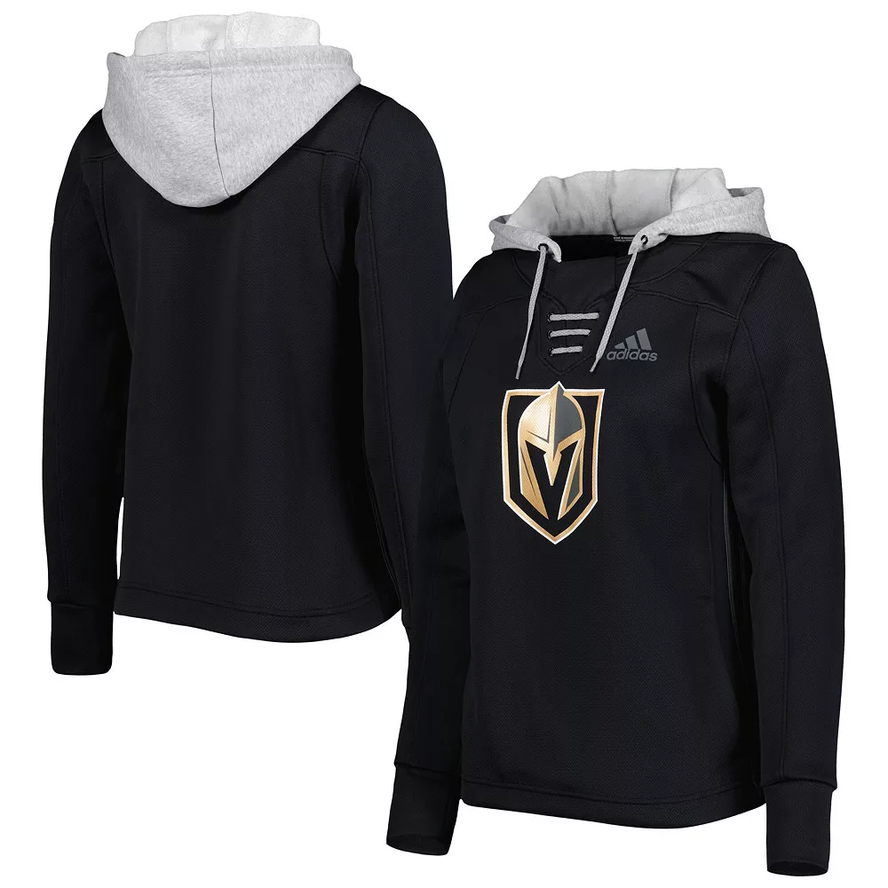 Women's adidas Black Vegas Golden Knights Skate Lace Primeblue Team Pullover Hoodie 1 Women's adidas Black Vegas Golden Knights Skate Lace Primeblue Team Pullover Hoodie