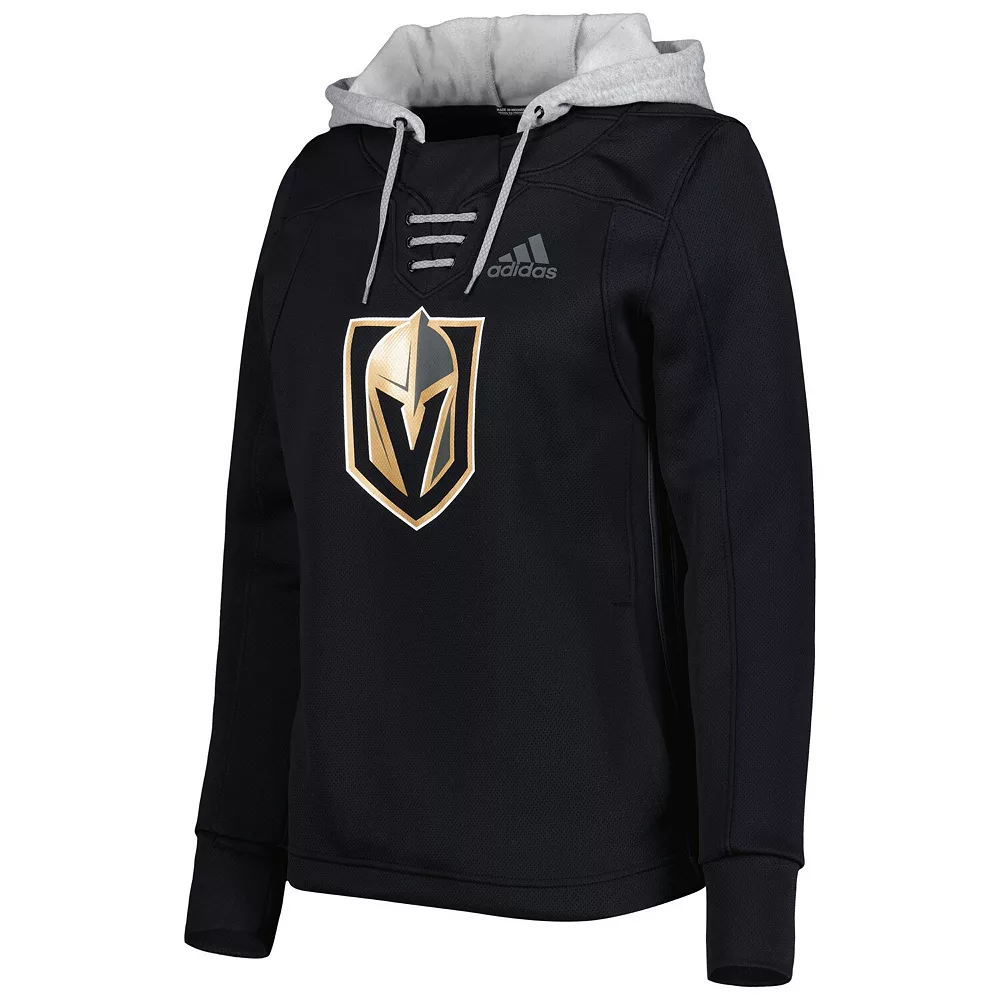 Women's adidas Black Vegas Golden Knights Skate Lace Primeblue Team Pullover Hoodie 3 Women's adidas Black Vegas Golden Knights Skate Lace Primeblue Team Pullover Hoodie - Image 3