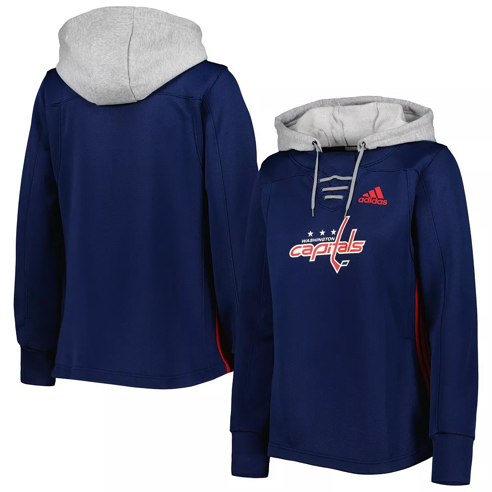 Women's adidas Navy Washington Capitals Skate Lace Primeblue Team Pullover Hoodie 2 Women's adidas Navy Washington Capitals Skate Lace Primeblue Team Pullover Hoodie - Image 2
