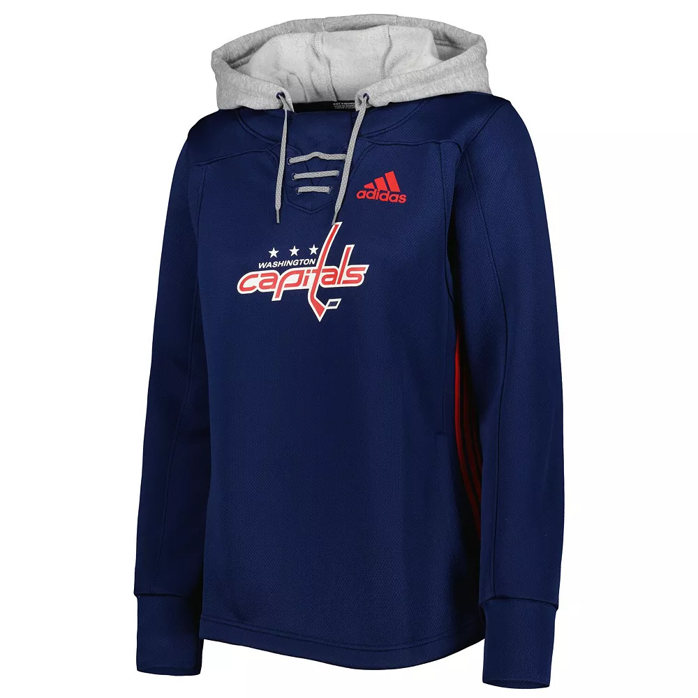 Women's adidas Navy Washington Capitals Skate Lace Primeblue Team Pullover Hoodie 3 Women's adidas Navy Washington Capitals Skate Lace Primeblue Team Pullover Hoodie - Image 3