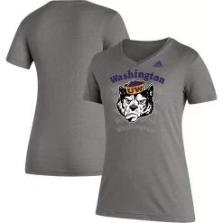 Women's adidas Heathered Gray Washington Huskies Vault Logo Repeat Tri-Blend V-Neck T-Shirt