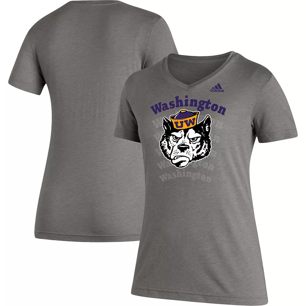 Women's adidas Heathered Gray Washington Huskies Vault Logo Repeat Tri-Blend V-Neck T-Shirt 2 Women's adidas Heathered Gray Washington Huskies Vault Logo Repeat Tri-Blend V-Neck T-Shirt - Image 2